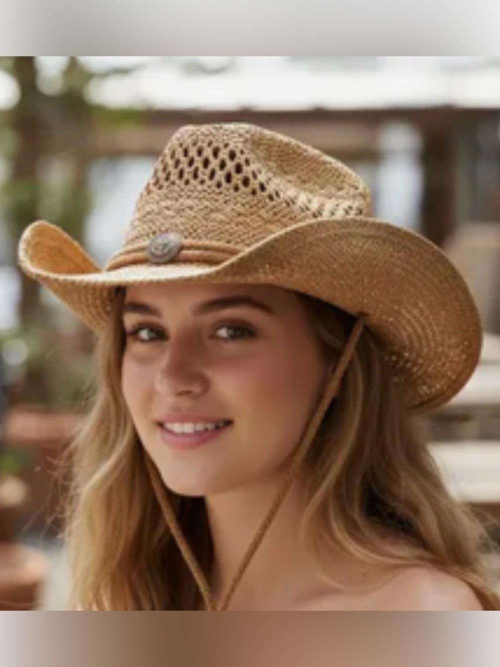 Straw Cowboy Sun Hat - Beige